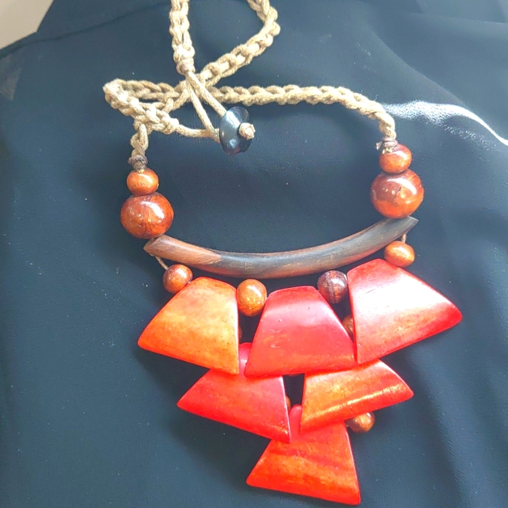 Bold wooden necklace.